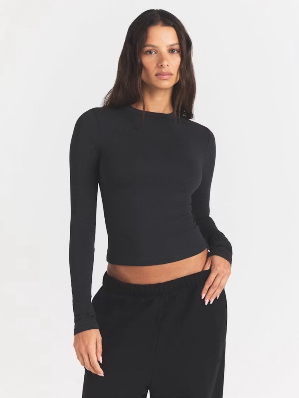 SKIMS Cotton Jersey Long-Sleeve T-Shirt Black, size XS, like new!